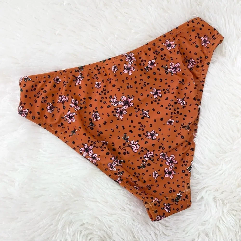 Animal Print Floral High Leg High Waist Bikini Bottoms